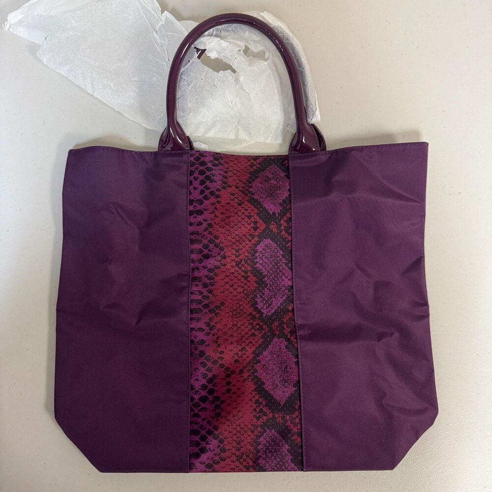 NWT Estee Lauder Tote Bag Women's Purple Faux Snake Skin Lined Summer Beach